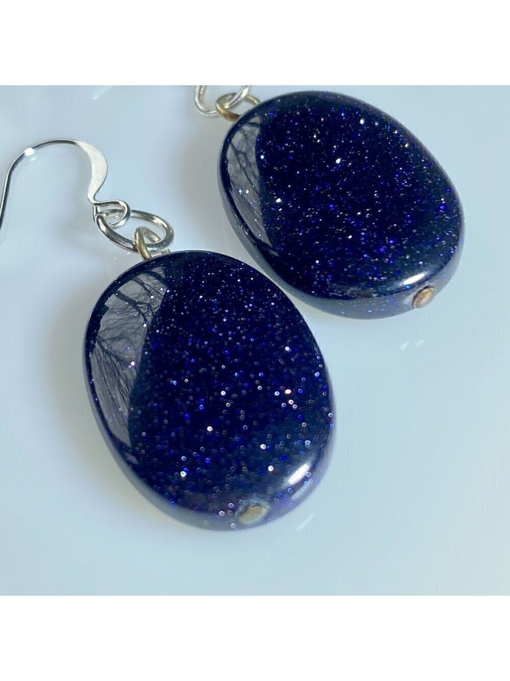 ❤️ Oval Midnight Blue Goldstone Earrings